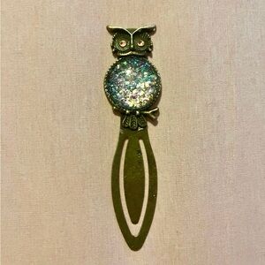 Elegant Bronze and Glitter Glass Gem Owl Bookmark